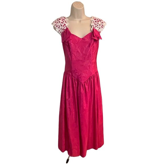 hot pink a line dress Hot Pink A-Line Prom Dress with Slit, Spaghetti Strap, Beaded Bodice & –  Viniodress main image 0